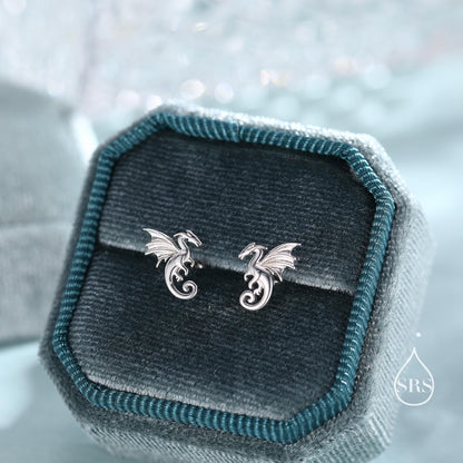 Internally Threaded Dragon Flat Back Earrings in Sterling Silver, Also available in Screw Back Stud Earrings Gold or Rose Gold