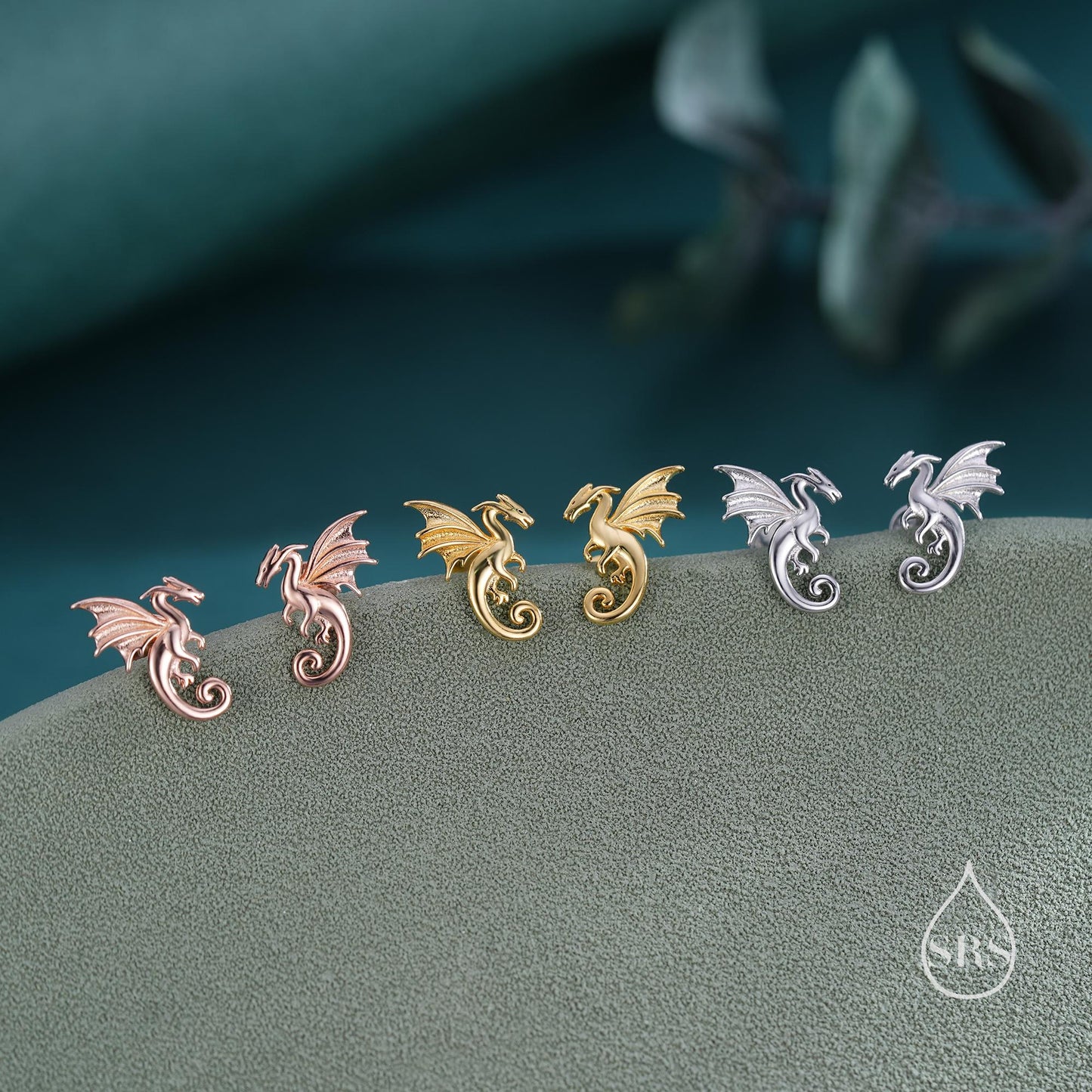 Internally Threaded Dragon Flat Back Earrings in Sterling Silver, Also available in Screw Back Stud Earrings Gold or Rose Gold