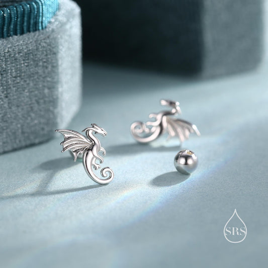 Extra Small Dragon Screw Back / Flat Back, Stud Earrings in Sterling Silver, Silver, Gold or Rose Gold, Sterling Silver Dragon Earrings