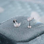 Sterling Silver White Opal Marquise Cluster 16G Internally Threaded Flat Back Earrings