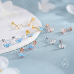 Sterling Silver White Opal Marquise Cluster 16G Internally Threaded Flat Back Earrings