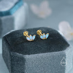 Sterling Silver Blue Opal Marquise Cluster Internally Threaded Flat Back/ Stud Earrings, Marquise Fan Stud, Silver or Gold