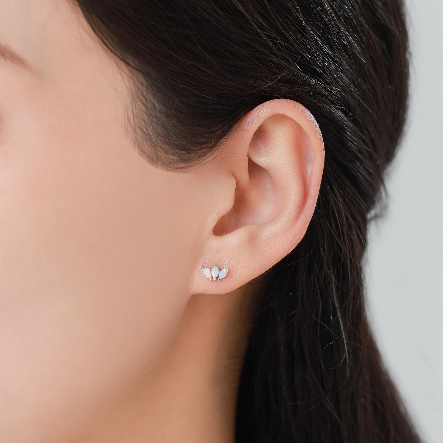Sterling Silver White Opal Marquise Cluster Screw Back Earrings, Marquise Fan Stud, Opal Crown Stud, Silver, Gold or Rose Gold, Minimalist