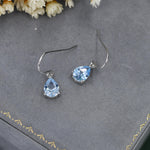 Topaz Blue CZ Droplet Drop Earrings in Sterling Silver, Pale Blue, Silver or Gold, Pear Shape 6x8mm Cubic Zirconia Hook Earrings