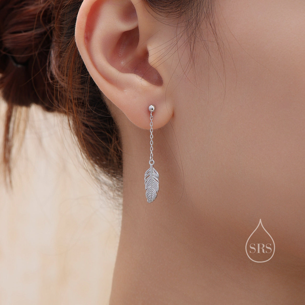 Delicate Feather Drop Stud Earrings in Sterling Silver, Silver or Gold or Rose Gold, Feather Dangle Earrings, Feather Threaders