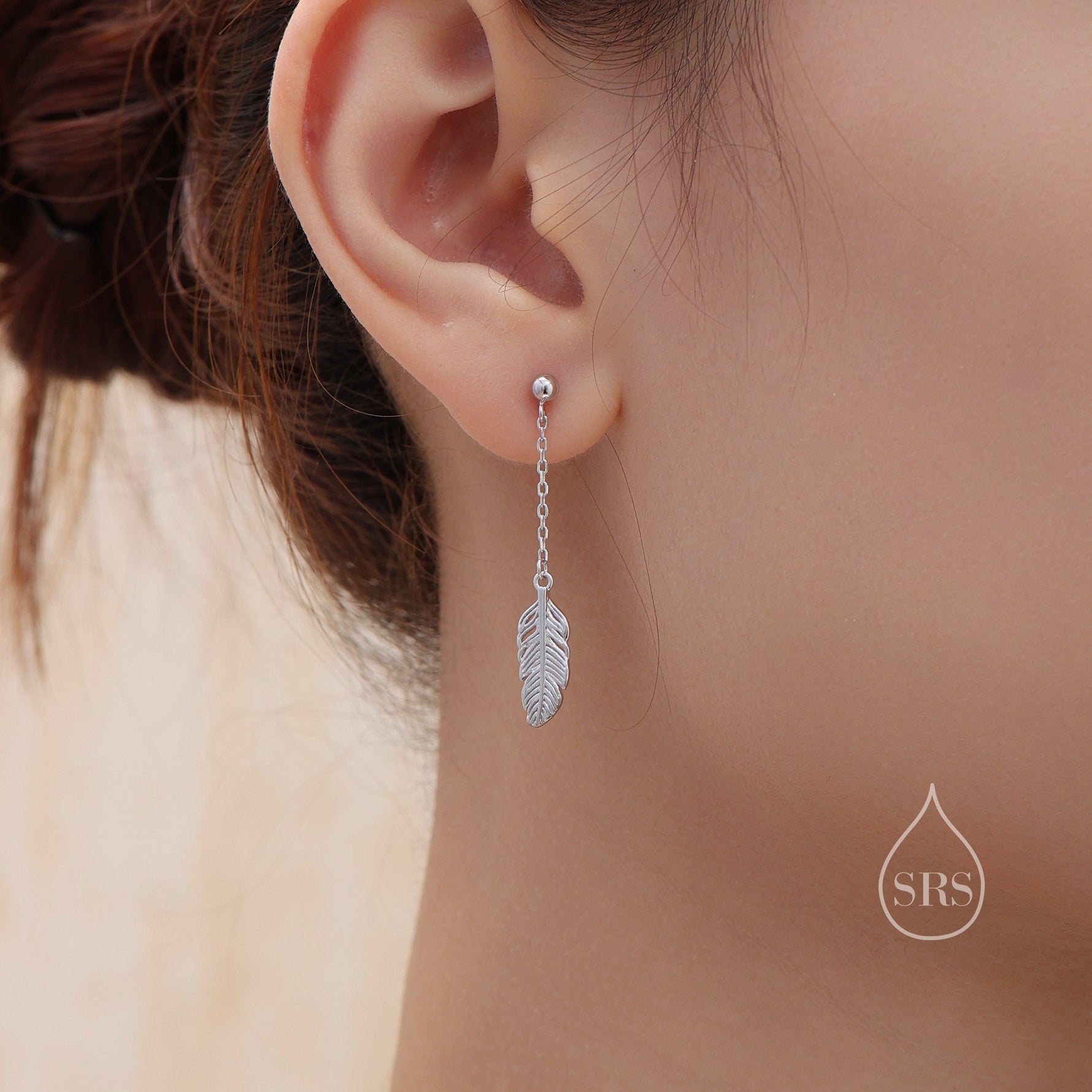 Delicate Feather Drop Stud Earrings in Sterling Silver, Silver or Gold or Rose Gold, Feather Dangle Earrings, Feather Threaders
