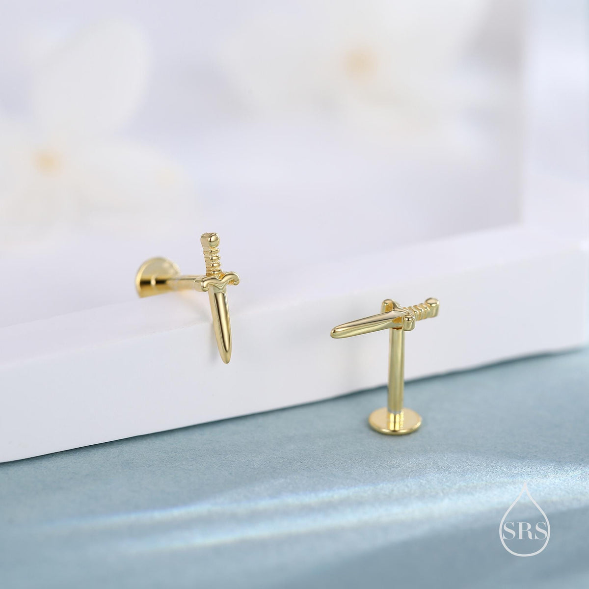 Tiny Dagger Sword Internally Threaded Flat Back Earrings / Stud Earrings in Sterling Silver - Stacking Earrings - Ear Stacks