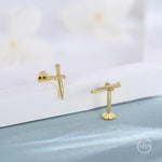 Tiny Dagger Sword Internally Threaded Flat Back Earrings / Stud Earrings in Sterling Silver - Stacking Earrings - Ear Stacks