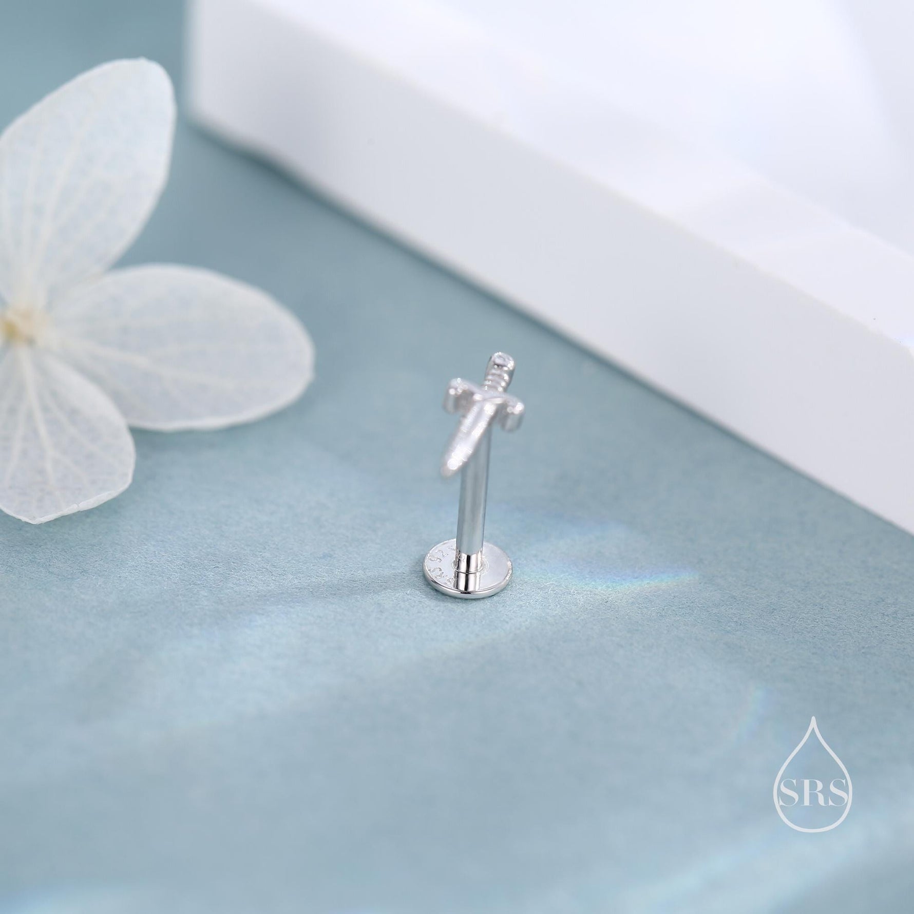 Tiny Dagger Sword Internally Threaded Flat Back Earrings / Stud Earrings in Sterling Silver - Stacking Earrings - Ear Stacks