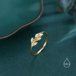 White Opal Olive Leaf Ring in Sterling Silver, Silver or Gold, US 5 - 8, Olive Leaf Ring, Botanical Ring, Simulated Opal Leaf Ring
