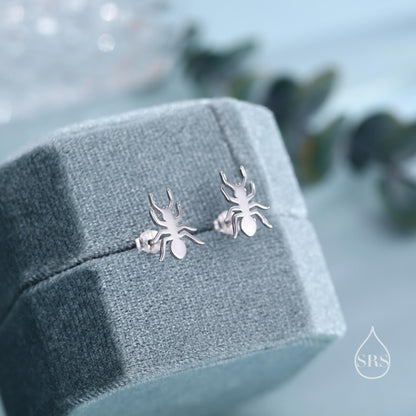 2D Ant Stud Earrings in Sterling Silver, Silver or Gold or Rose Gold, Ant Insect Animal Earrings, Nature Inspired