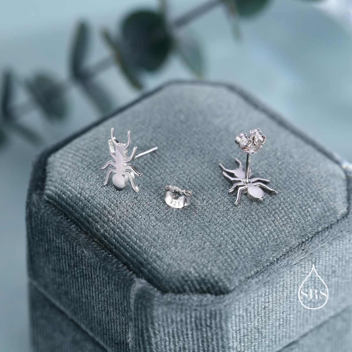 2D Ant Stud Earrings in Sterling Silver, Silver or Gold or Rose Gold, Ant Insect Animal Earrings, Nature Inspired