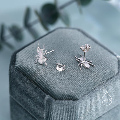 2D Ant Stud Earrings in Sterling Silver, Silver or Gold or Rose Gold, Ant Insect Animal Earrings, Nature Inspired