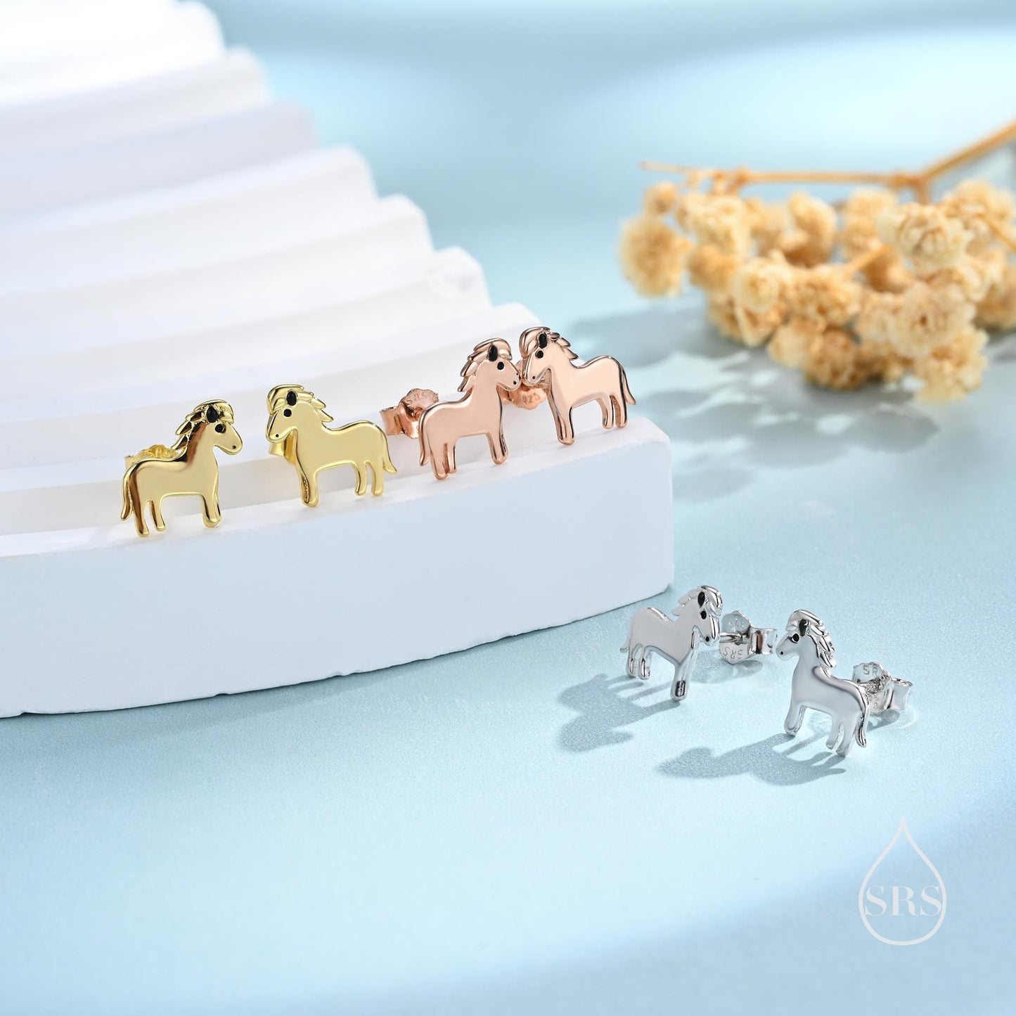 Shetland Pony Stud Earrings in Sterling Silver, Silver or Gold or Rose Gold, Sterling Silver Cute Baby Horse Earrings, Farm Earrings