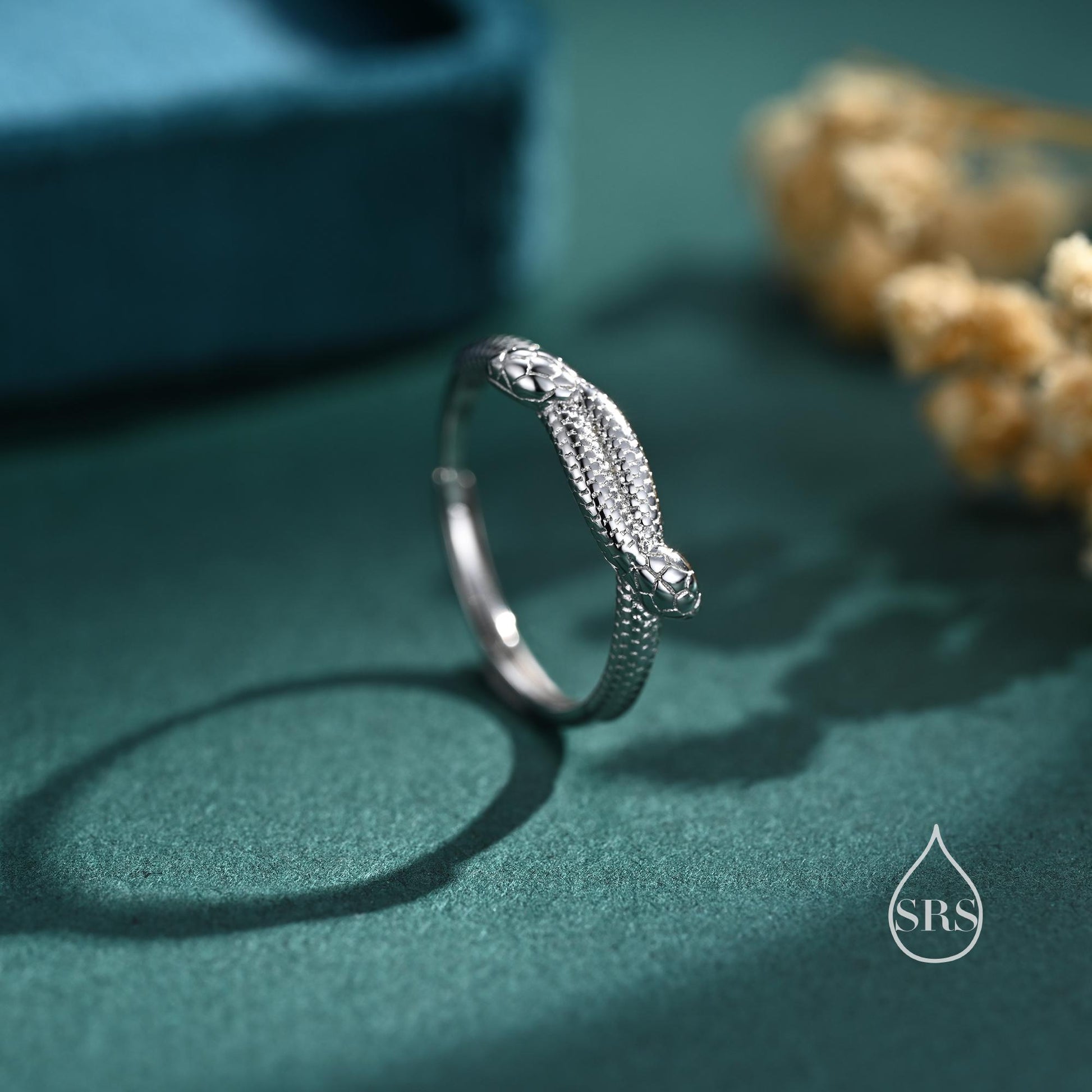 Double Snake Ring in Sterling Silver, Adjustable Size, Silver or Gold , Intertwining Snake Ring, Double Headed Snake Ring