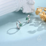 Tiny Emerald Green CZ Flower Huggie Hoops, CZ Hoop Earrings, Crystal Flower Huggie Earrings, Emerald Huggie Earrings