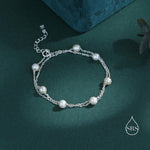 Sterling Silver Double Layer Natural Pearl Beaded Bracelet, Silver or Gold, Real Freshwater Pearls, Natural Pearl Bracelet, Bridal Jewellery