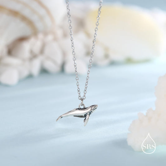 Tiny 3D Whale Pendant Necklace in Sterling Silver, Silver or Gold or Rose Gold Finish, Dainty Whale Fish Necklace, Whale Necklace