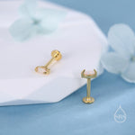 Sterling Silver White Opal Marquise 16G Internally Threaded Flat Back Earrings