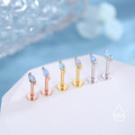 Sterling Silver Blue Opal Marquise 16G Internally Threaded Flat Back Earrings