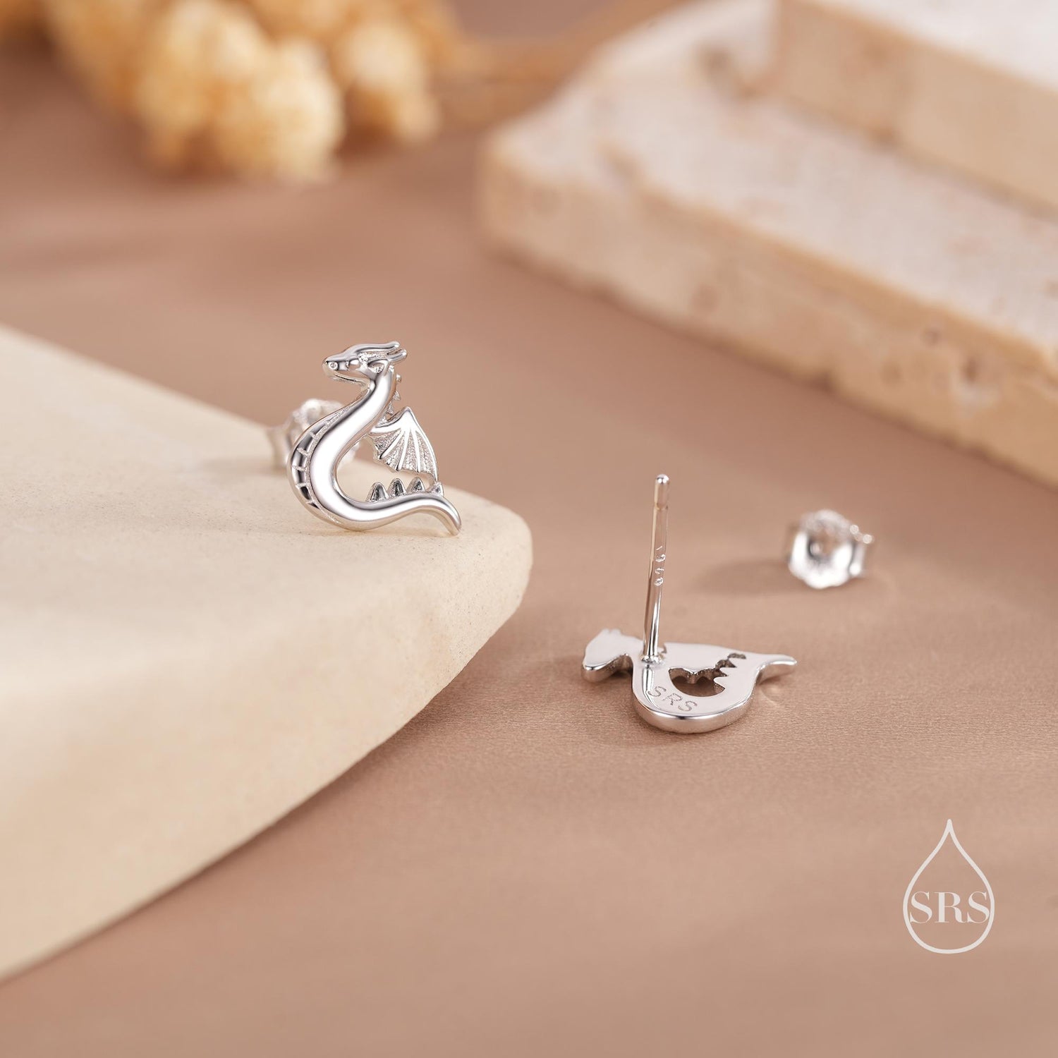 Extra Small Cute Dragon Stud Earrings in Sterling Silver, Silver or Gold or Rose Gold, Sterling Silver Dragon Earrings, Small Dragon Stud