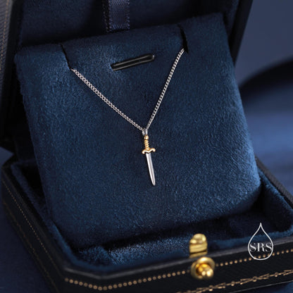 Tiny Sword Pendant Necklace in Sterling Silver, Two Tone Sword Necklace, Tiny Sword Necklace