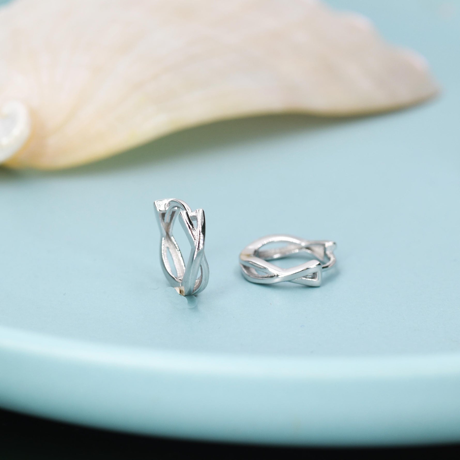 Sterling Silver Delicate Braided Huggie Hoops, Mini Twist Hoops, Intertwining Hoop Earrings, Dainty Huggie Hoops Earrings, Mobius Hoops