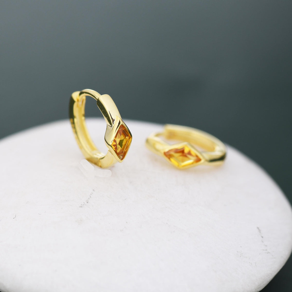 Citrine Yellow CZ Rhombus Hoop Earrings