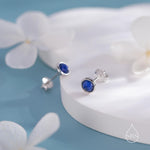 Tiny Sterling Silver Lapis Lazuli Stud Earrings in Sterling Silver, 4mm Bezel Set and Rose Cut Lapis Lazuli Stone, Natural Lapis Earrings,