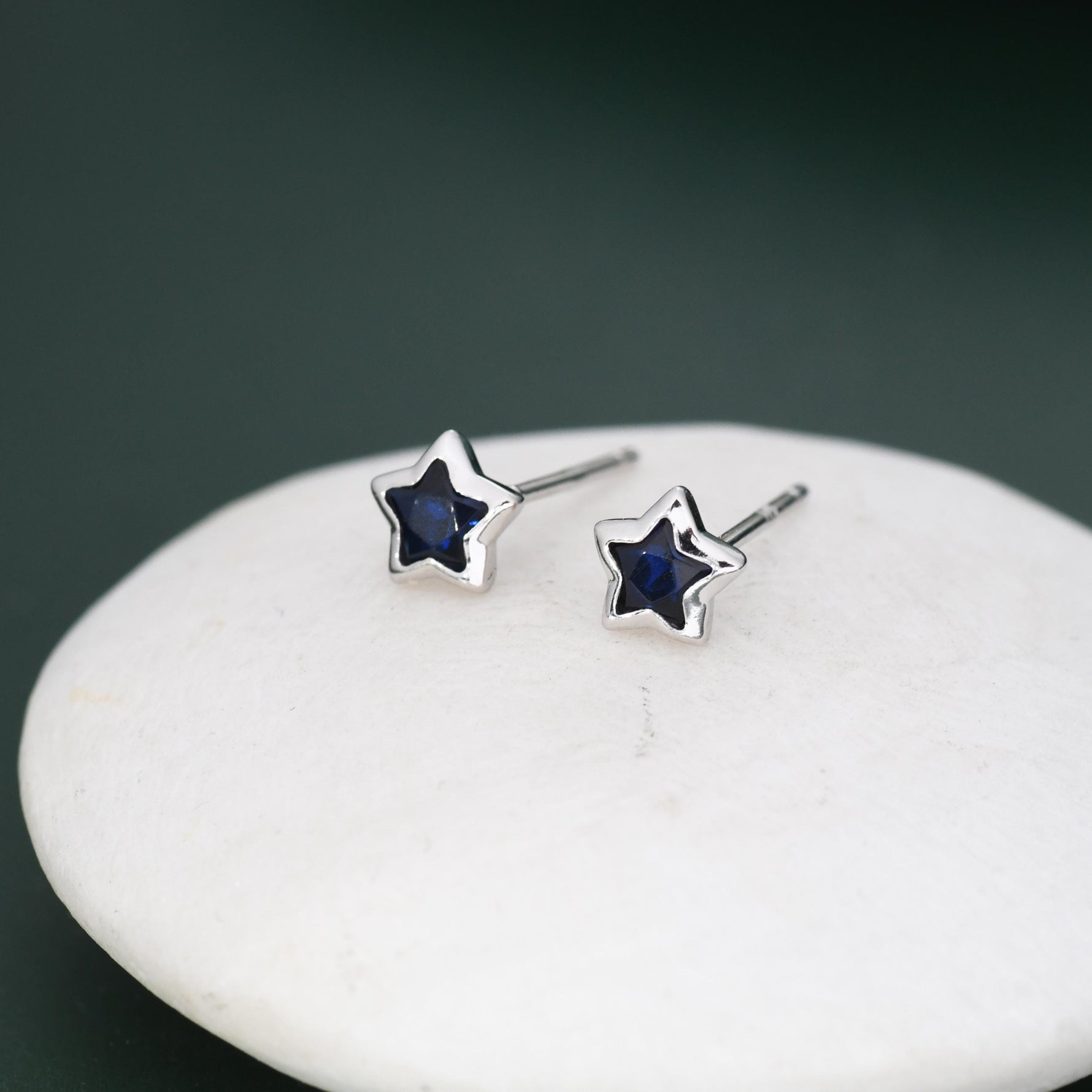 Darkest Blue CZ Star Stud Earrings in Sterling Silver, Silver or Gold, Sparkly Crystal Star Earrings, Stacking Earrings