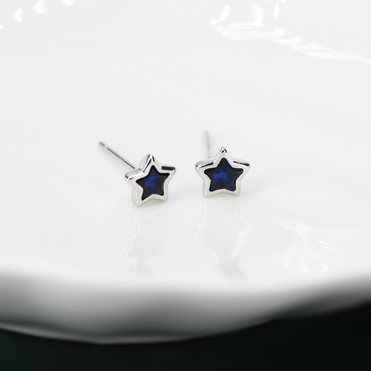Darkest Blue CZ Star Stud Earrings in Sterling Silver, Silver or Gold, Sparkly Crystal Star Earrings, Stacking Earrings