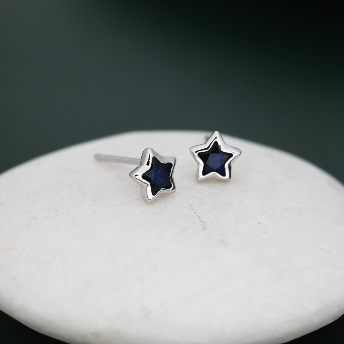 Darkest Blue CZ Star Stud Earrings in Sterling Silver, Silver or Gold, Sparkly Crystal Star Earrings, Stacking Earrings