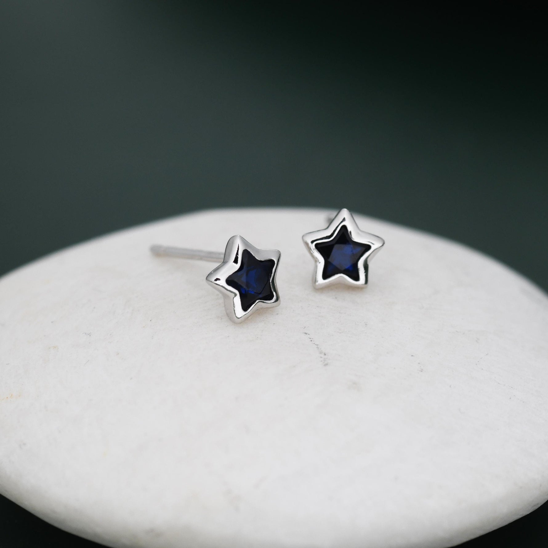 Darkest Blue CZ Star Stud Earrings in Sterling Silver, Silver or Gold, Sparkly Crystal Star Earrings, Stacking Earrings