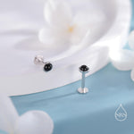Genuine Black Onyx 16G Internally Threaded Flat Back Earrings in Sterling Silver