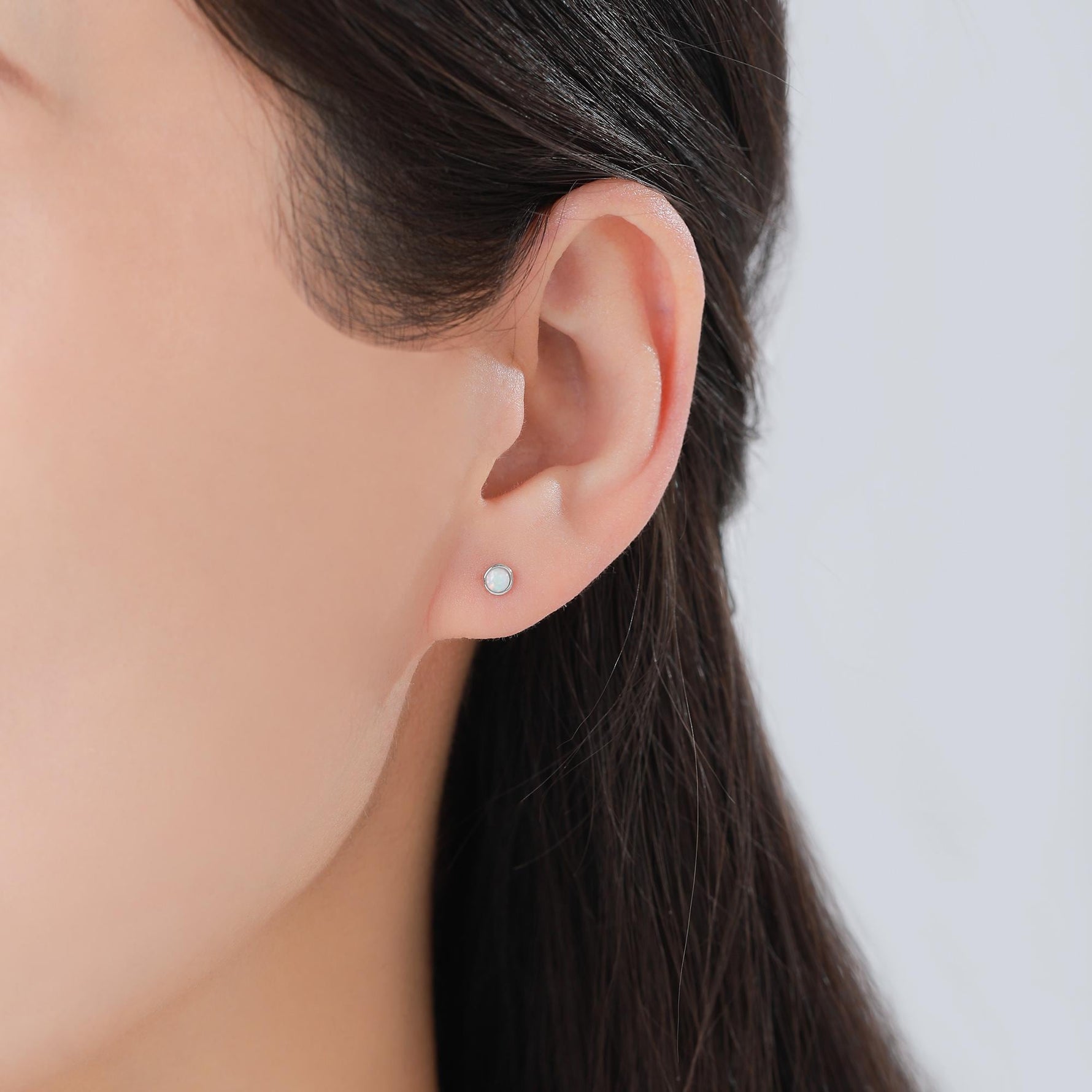 Tiny 3mm White Opal Internally Threaded Flat Back/ Screw Back/ Stud Earrings in Sterling Silver, Small Opal/ White Opal Screw Back Earrings