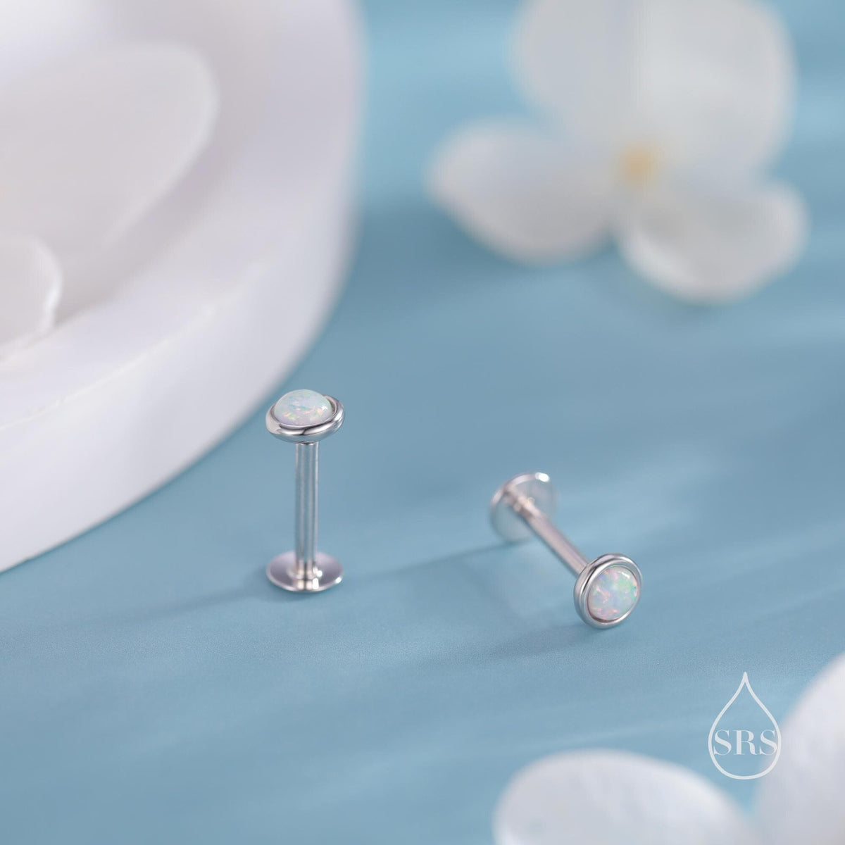 Tiny 3mm White Opal Internally Threaded Flat Back/ Screw Back/ Stud Earrings in Sterling Silver, Small Opal/ White Opal Screw Back Earrings