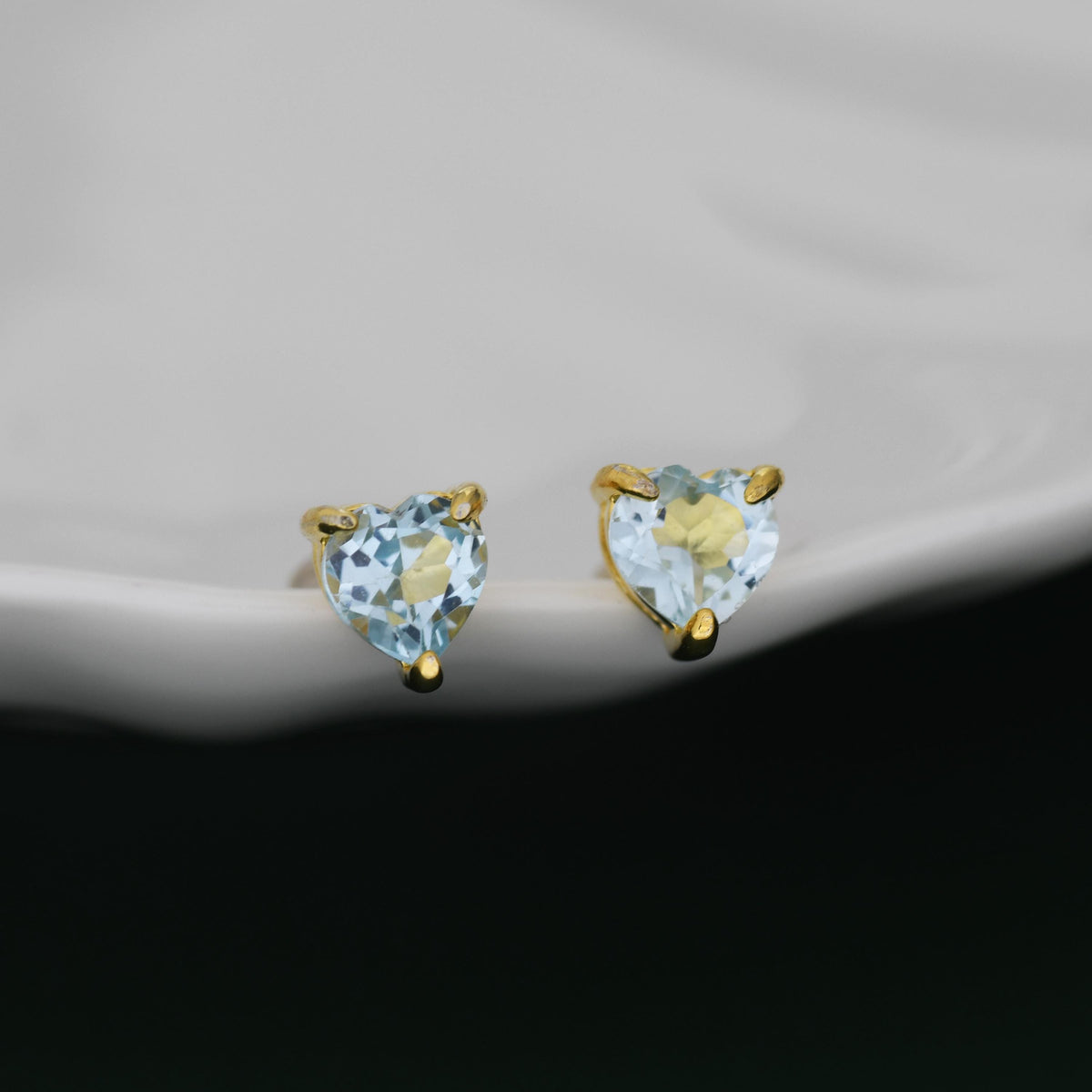 Natural Blue Topaz Stone Heart Stud Earrings in Sterling Silver - Silver or Gold, 5mm Genuine Blue Topaz Crystal Stud Earrings