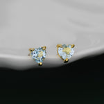 Natural Blue Topaz Stone Heart Stud Earrings in Sterling Silver - Silver or Gold, 5mm Genuine Blue Topaz Crystal Stud Earrings