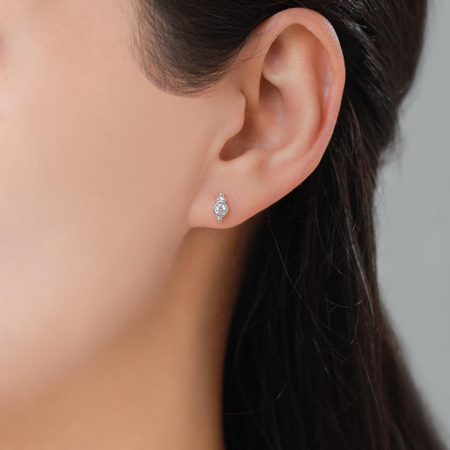 Tiny CZ Crystal with Dot Trio Screw Back / Internally Threaded Flat Back Earrings, Dot Earrings, Vintage Inspired Design