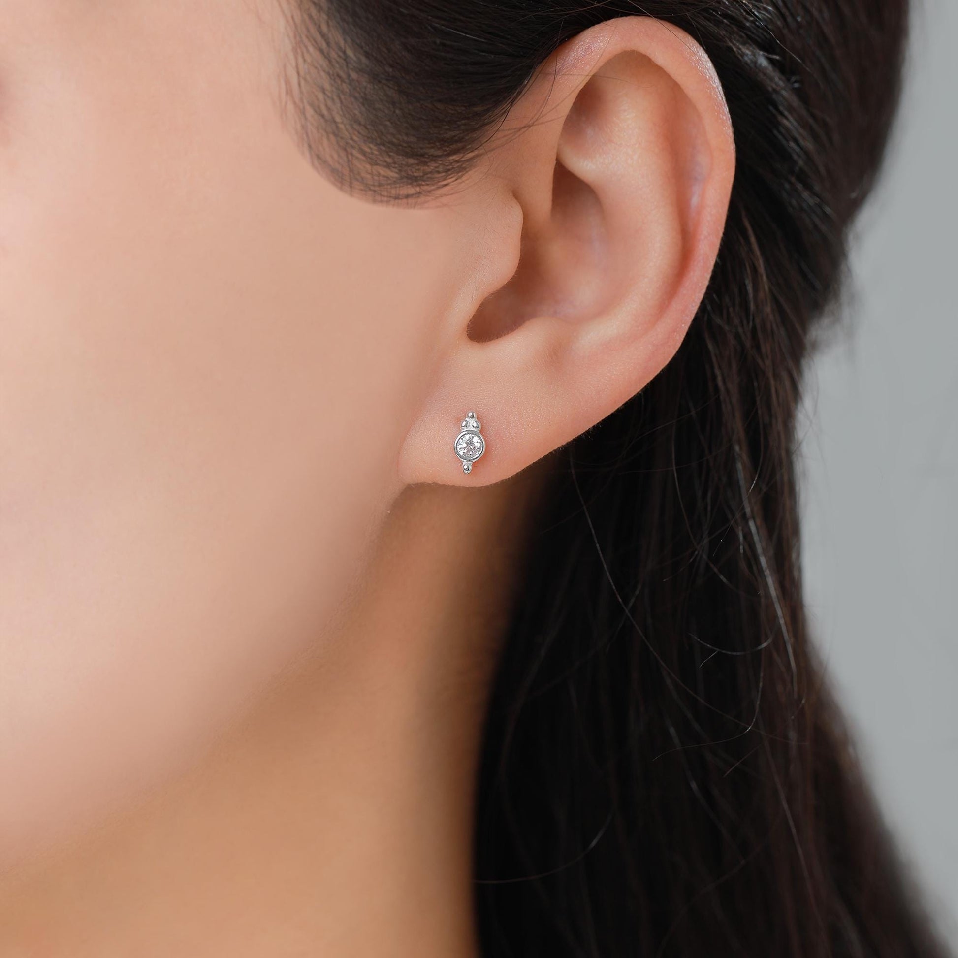 Tiny CZ Crystal with Dot Trio Internally Threaded Flat Back /Screw Back Earrings, Dot Earrings, Vintage Inspired Design