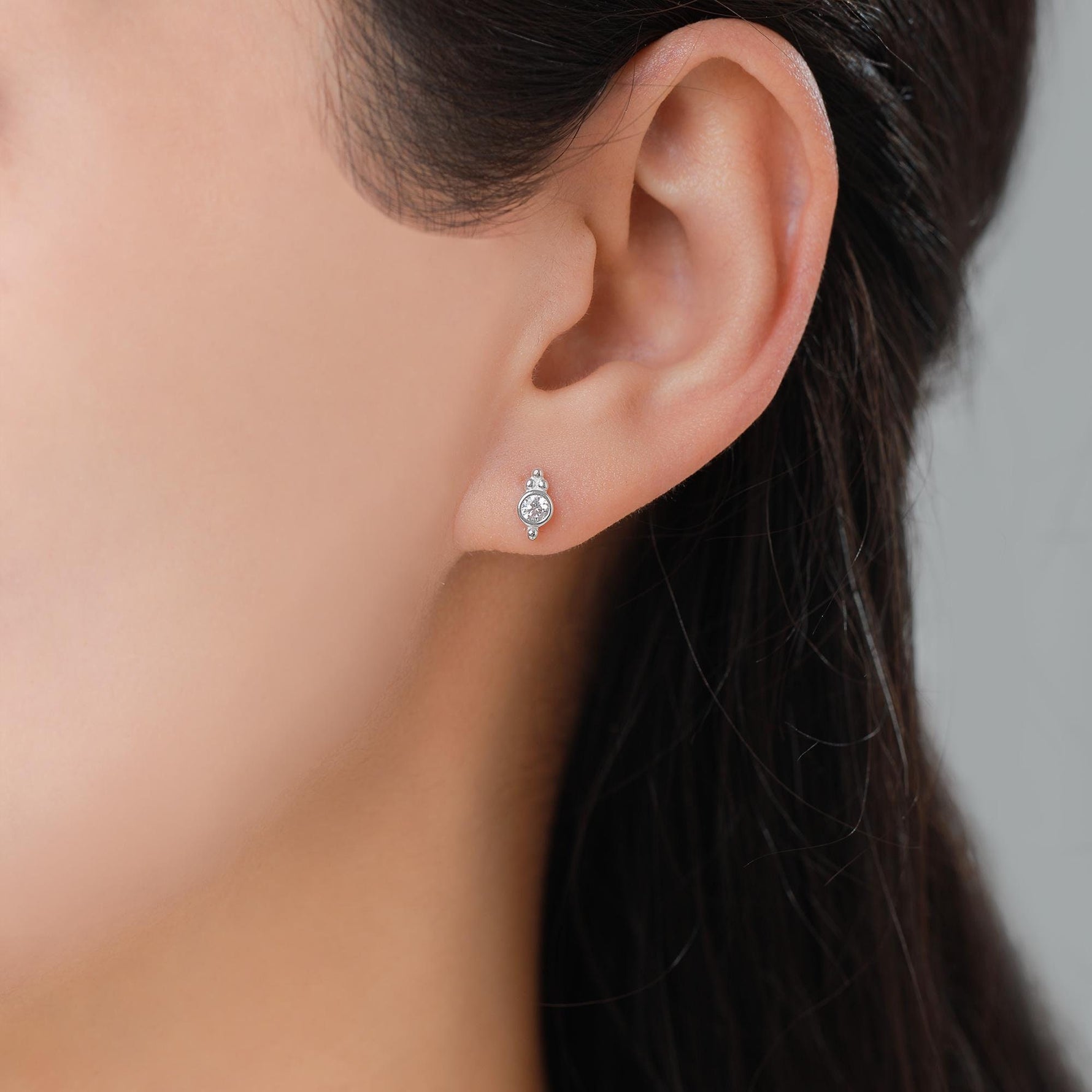 Extra Tiny CZ Crystal with Dot Trio Stud Earrings, Dot Earrings, Sparkly Earrings, Minimalist Extra Small earrings