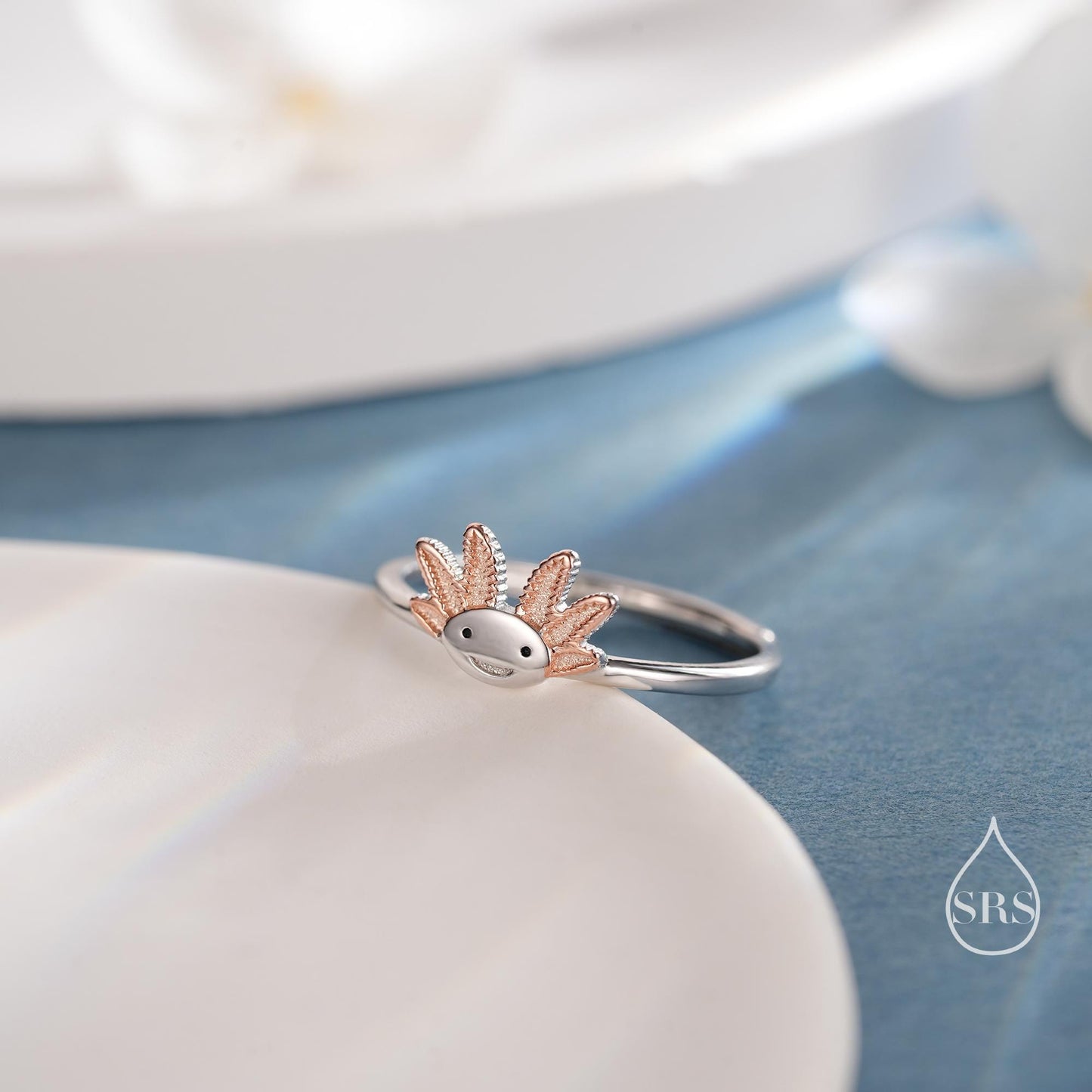 Tiny Axolotl Ring in Sterling Silver, Adjustable Size, Cute Axolotl Ring, Sterling Silver Axolotl Animal ring.