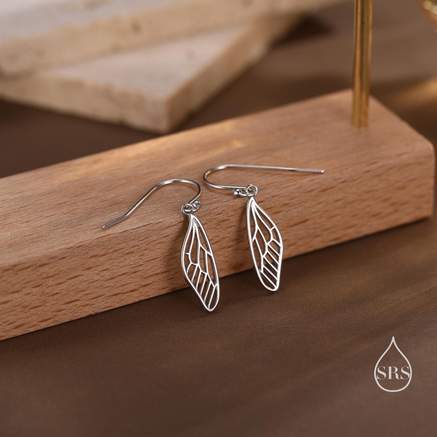 Dragonfly Wing Drop Earrings in Sterling Silver, Silver or Gold or Rose Gold, Butterfly Wing Earrings,  Wing Earrings,