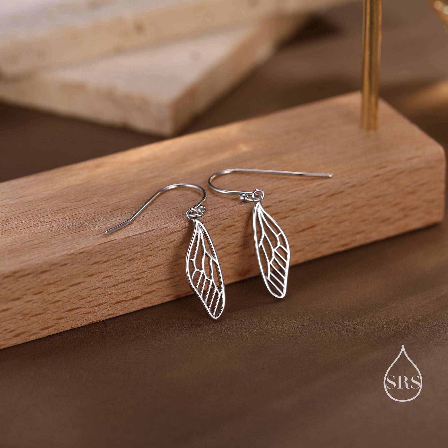 Dragonfly Wing Drop Earrings in Sterling Silver, Silver or Gold or Rose Gold, Butterfly Wing Earrings, Wing Earrings,