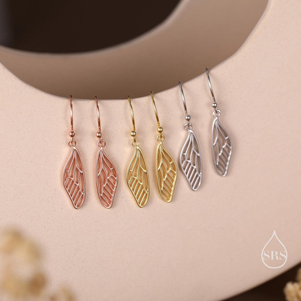 Dragonfly Wing Drop Earrings in Sterling Silver, Silver or Gold or Rose Gold, Butterfly Wing Earrings, Wing Earrings,