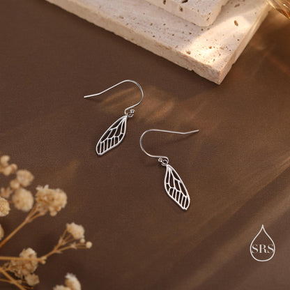 Dragonfly Wing Drop Earrings in Sterling Silver, Silver or Gold or Rose Gold, Butterfly Wing Earrings,  Wing Earrings,