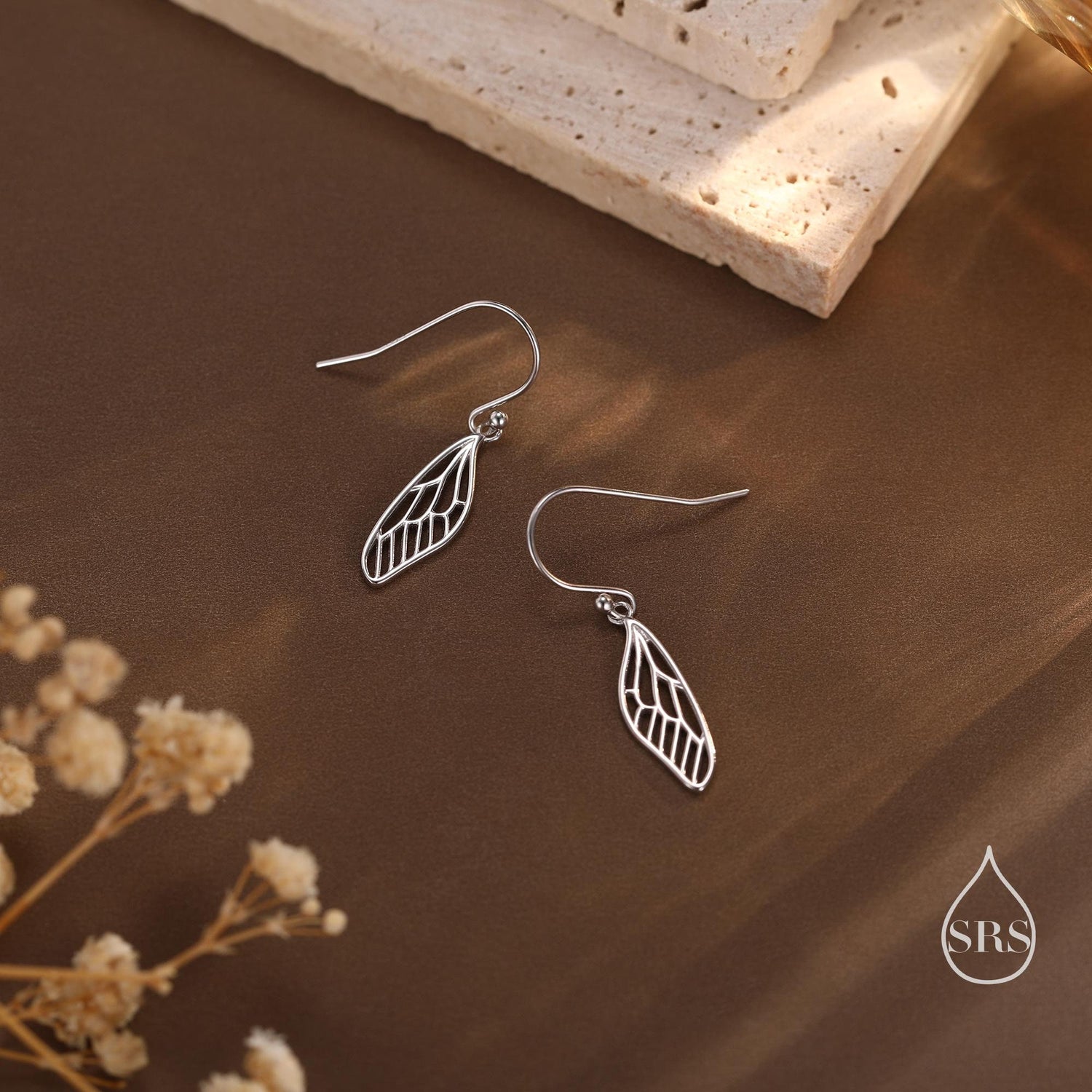 Dragonfly Wing Drop Earrings in Sterling Silver, Silver or Gold or Rose Gold, Butterfly Wing Earrings, Wing Earrings,