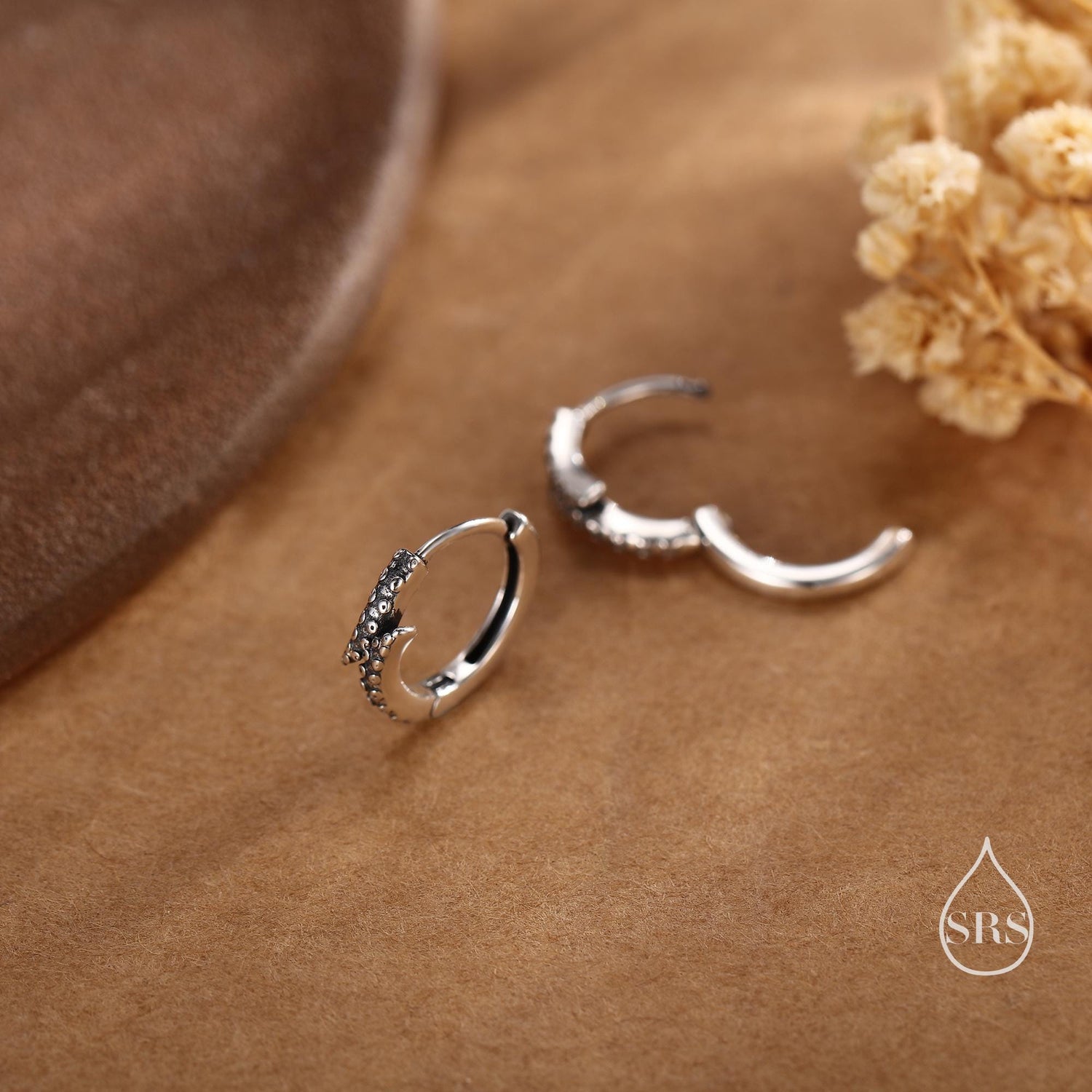 Sterling Silver Octopus Tentacles Huggie Hoop Earrings, Silver, Gold or Rose Gold, Octopus Hoop Earrings, Squid Tentacle Hoops