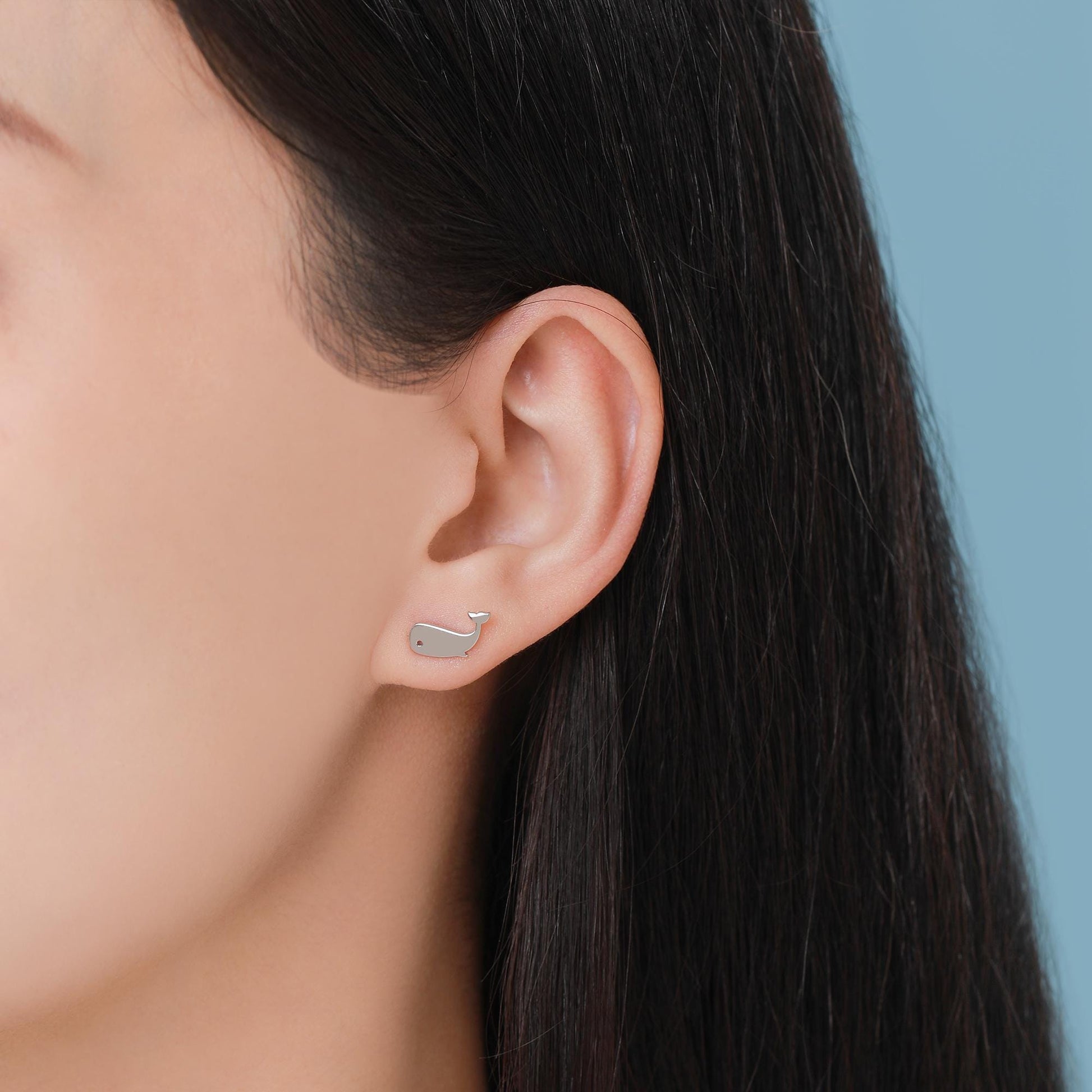 Little Whale Fish Stud Earrings in Sterling Silver, Cute Fun Quirky Animal Jewellery, Gift for Her, Animal Lover, Nature Inspired