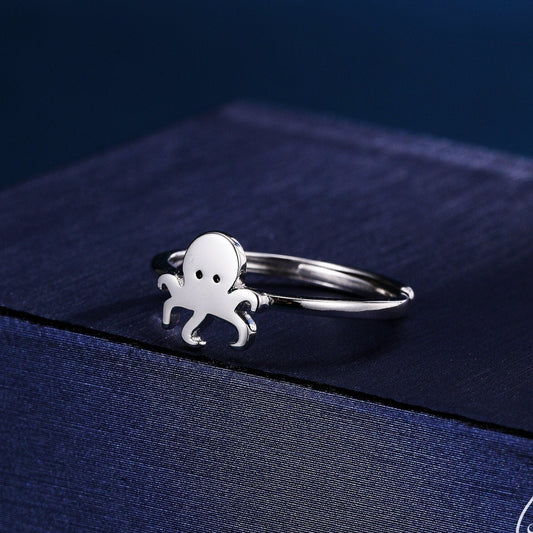 Sterling Silver Cute Little Octopus Ring, Adjustable Size, Cute Octopus Jewellery, Dainty and Delicate, Octopus Ring, Ocean Fish Ring